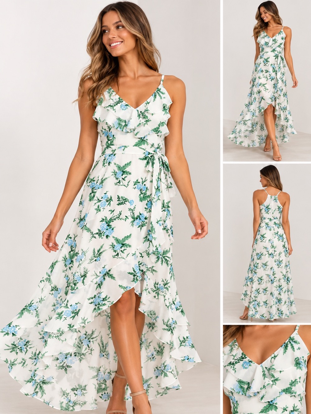 Disney Princess Floral Maxi Dress Womens S NWT Ruffle High Low Tie Waist